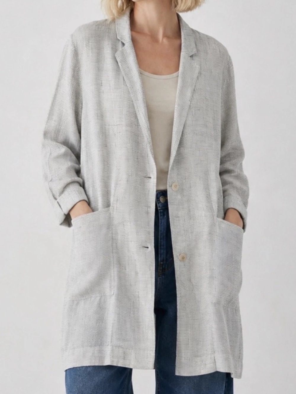 EILEEN FISHER Soft White Organic Linen Slub Longline Jacket